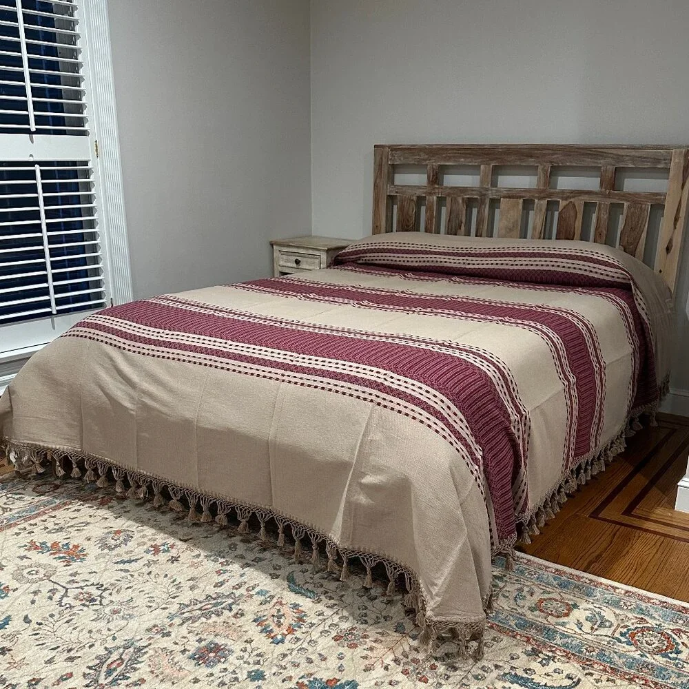 Queen Size Cotton Bedspread/Quilt. From Oaxaca Mex. Hand loom, Bed covers,